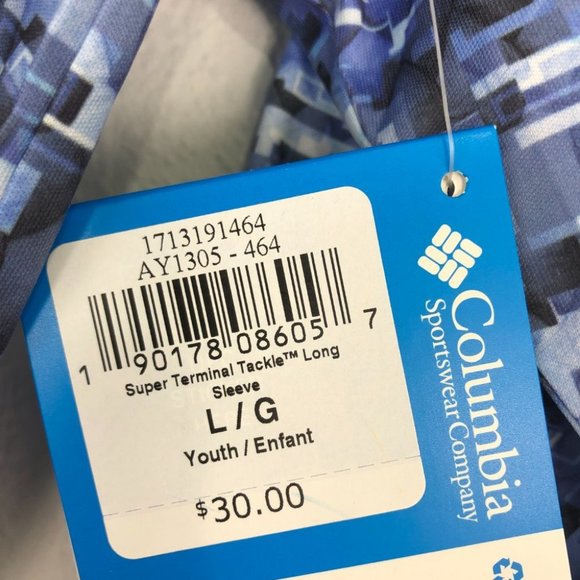 Columbia Blue & White Collarless Long Sleeve T-Shirt | New With Tags - Picture 4 of 8